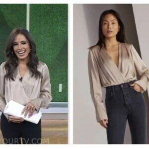 NWT Favorite Daughter The Date Blouse - Macchiato Beige Classic Worn on TV